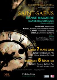 Concert Orchestre de Lutetia: Saint-Saëns, Ravel, Debussy, Bizet et Tomasi. Le samedi 7 mars 2015 à Paris04. Paris.  20H30